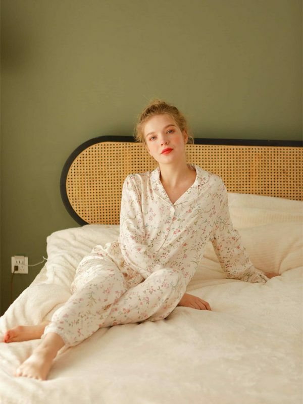 Y2K Floral Print Viscose Pajama Set - Streetwear Sleepwear for Women