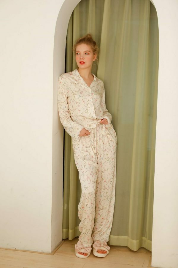 Y2K Floral Print Viscose Pajama Set - Streetwear Sleepwear for Women