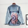 Y2K Floral Sequin Denim Long Sleeve Vintage Streetwear Top