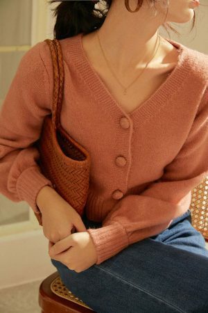 Y2K Fluffy Button Cardigan | Warm Pullover Knitted Sweater for Women