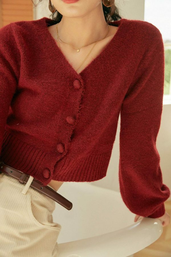 Y2K Fluffy Button Cardigan | Warm Pullover Knitted Sweater for Women