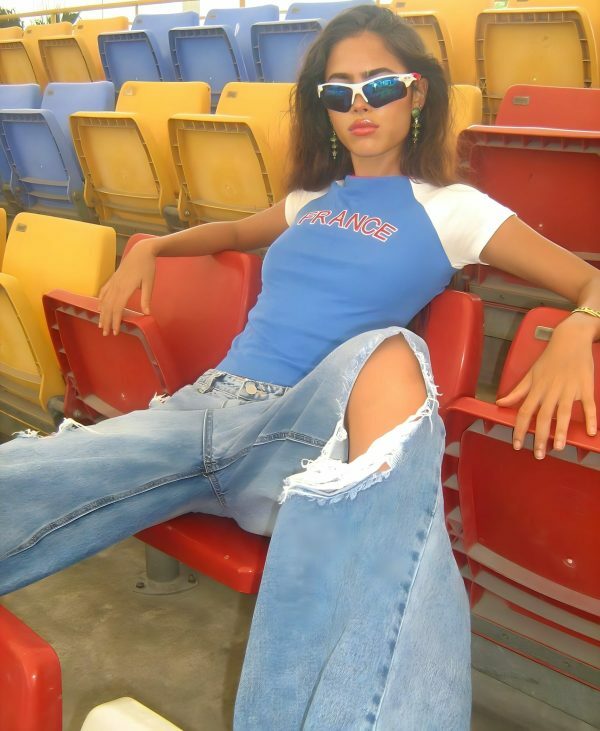 Y2K France Soccer Crop Top - Angel Baby Jersey Tee, 90s 2000s Aesthetic