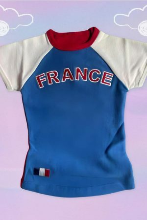 Y2K France Soccer Crop Top - Angel Baby Jersey Tee, 90s 2000s Aesthetic