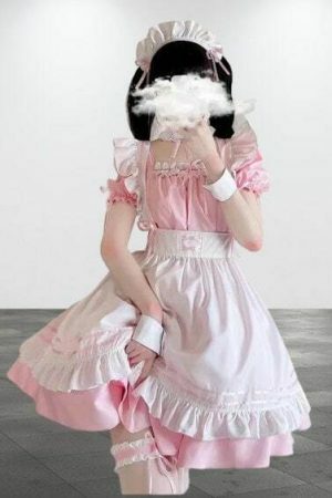 Y2K French Maid Costume Dress with Choker and Garters