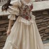 Y2K French Vintage Floral Print Dress | Elegant O-neck Puff Sleeve Midi Dress for Women | Autumn Party Fairy Dress