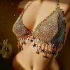 Y2K Glitter Rhinestone Star Tassel Tank Top - Sexy Backless V Neck Halter Camisole for Women