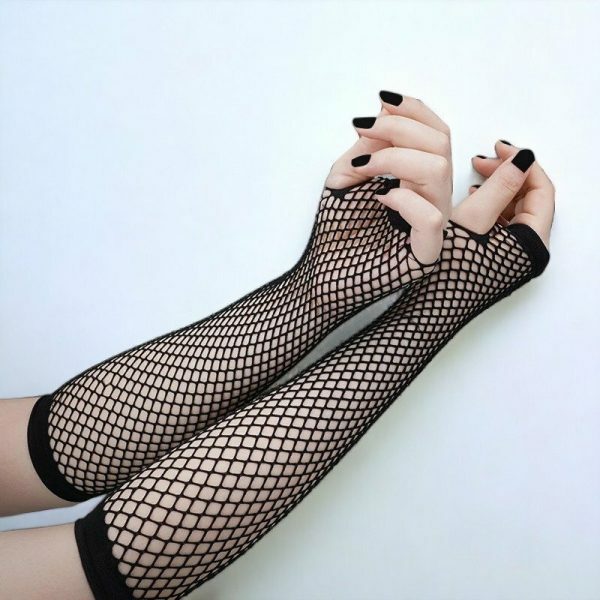 Y2K Goth Black Fishnet Arm Sleeve & Steampunk Fingerless Gloves