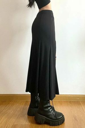 Y2K Goth Punk Lace-up Flared Pleated Skirt with Belt