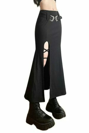 Y2K Goth Punk Lace-up Flared Pleated Skirt with Belt