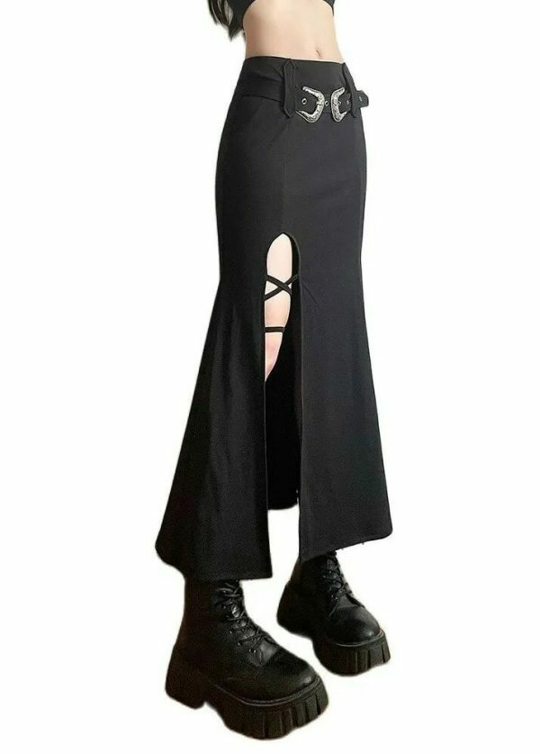 Y2K Goth Punk Lace-up Flared Pleated Skirt with Belt