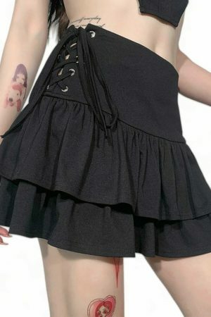 Y2K Goth Streetwear Mini Skirt - Dark Academia Indie Egirl Aesthetic