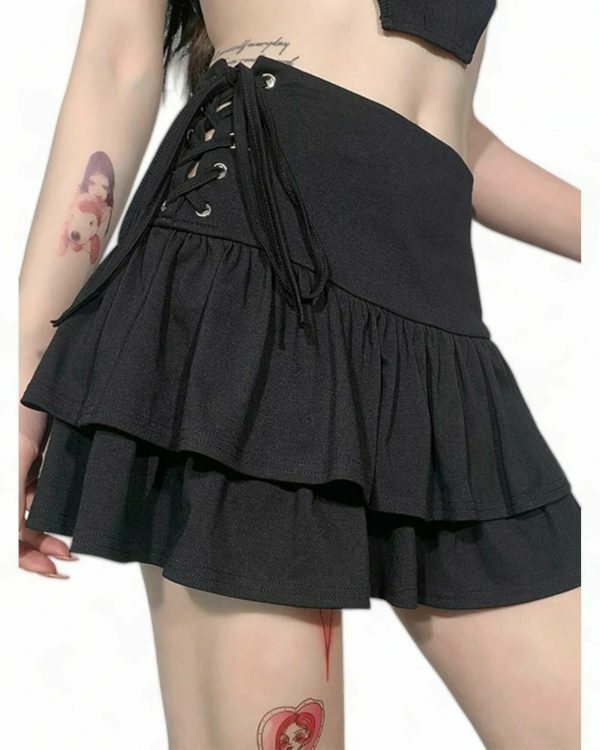 Y2K Goth Streetwear Mini Skirt - Dark Academia Indie Egirl Aesthetic