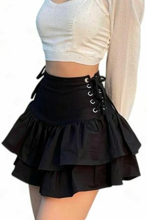 Y2K Goth Streetwear Mini Skirt - Dark Academia Indie Egirl Aesthetic