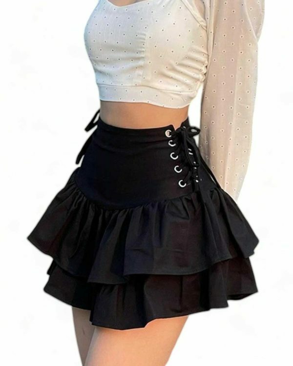 Y2K Goth Streetwear Mini Skirt - Dark Academia Indie Egirl Aesthetic