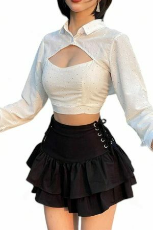 Y2K Goth Streetwear Mini Skirt - Dark Academia Indie Egirl Aesthetic