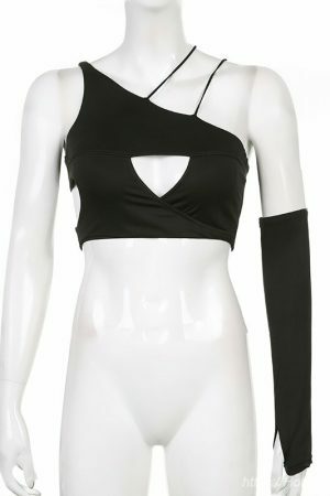 Y2K Gothic Black Corset One-Shoulder Tank Top