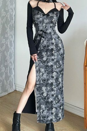 Y2K Gothic Grunge Retro Streetwear Long Sleeve Dress