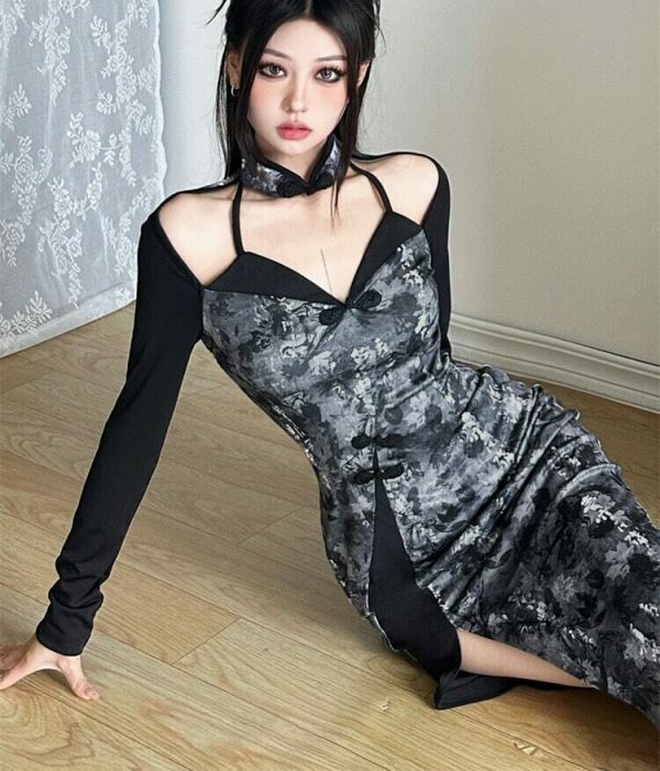 Y2K Gothic Grunge Retro Streetwear Long Sleeve Dress