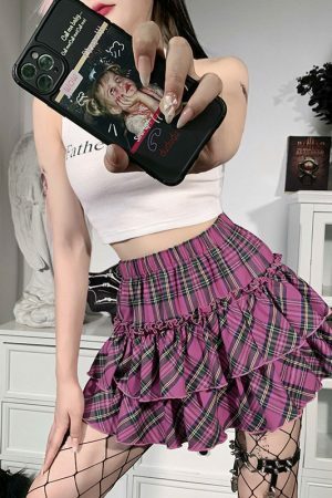 Y2K Gothic Plaid Skirt - Japanese College Style, High Waist Slim Fit