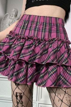 Y2K Gothic Plaid Skirt - Japanese College Style, High Waist Slim Fit