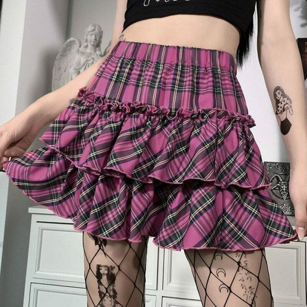 Y2K Gothic Plaid Skirt - Japanese College Style, High Waist Slim Fit