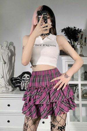 Y2K Gothic Plaid Skirt - Japanese College Style, High Waist Slim Fit