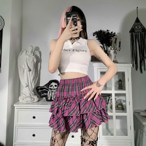 Y2K Gothic Plaid Skirt - Japanese College Style, High Waist Slim Fit