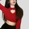 Y2K Gothic Winter Crop Top, Warm Hollow Out Shirt, Slim Fit Boho Blouse