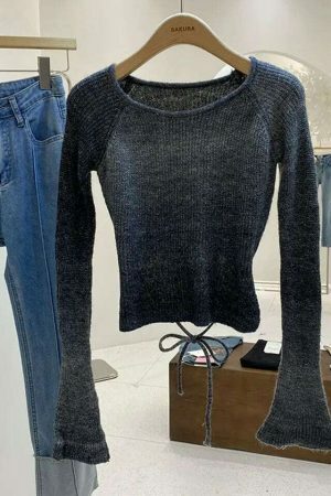 Y2K Gradient Knitted Cropped Sweater with Open Back