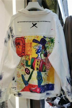 Y2K Graffiti Print Hand-Painted Denim Jacket | Streetwear Vintage Style