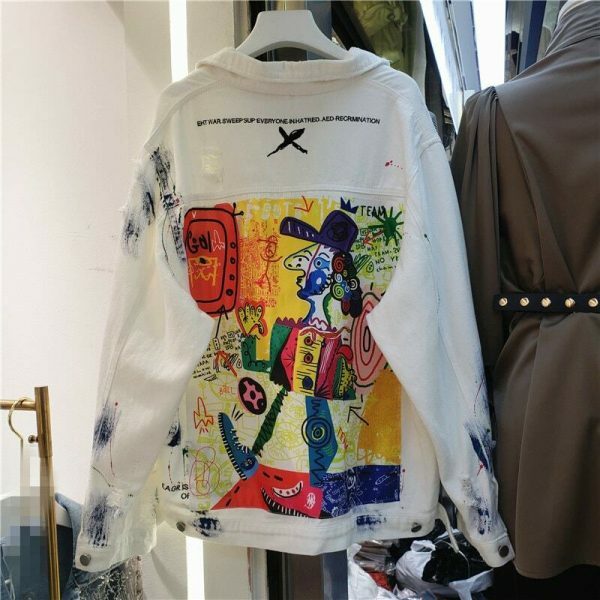 Y2K Graffiti Print Hand-Painted Denim Jacket | Streetwear Vintage Style