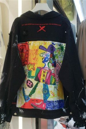 Y2K Graffiti Print Hand-Painted Denim Jacket | Streetwear Vintage Style