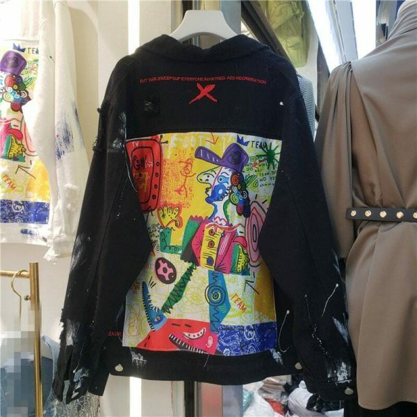 Y2K Graffiti Print Hand-Painted Denim Jacket | Streetwear Vintage Style