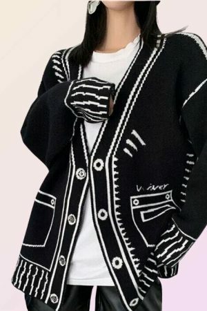 Y2K Graffiti Print Oversized Knitted Cardigan