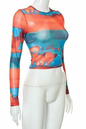 Y2K Graphic Long Sleeve Crop Top - Sexy O-Neck Streetwear Aesthetic