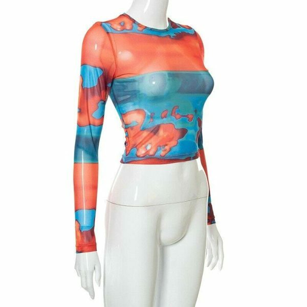 Y2K Graphic Long Sleeve Crop Top - Sexy O-Neck Streetwear Aesthetic