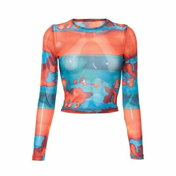 Y2K Graphic Long Sleeve Crop Top - Sexy O-Neck Streetwear Aesthetic