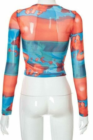 Y2K Graphic Long Sleeve Crop Top - Sexy O-Neck Streetwear Aesthetic