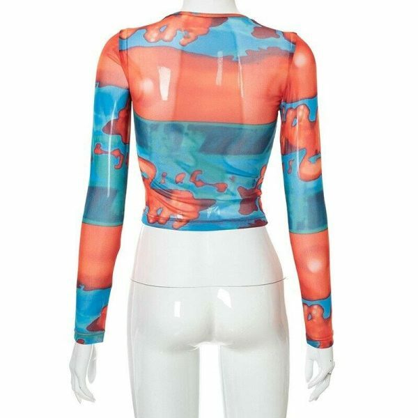 Y2K Graphic Long Sleeve Crop Top - Sexy O-Neck Streetwear Aesthetic