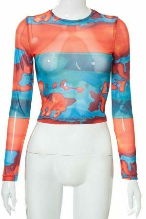 Y2K Graphic Long Sleeve Crop Top - Sexy O-Neck Streetwear Aesthetic