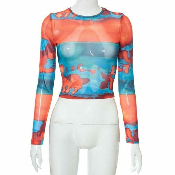 Y2K Graphic Long Sleeve Crop Top - Sexy O-Neck Streetwear Aesthetic