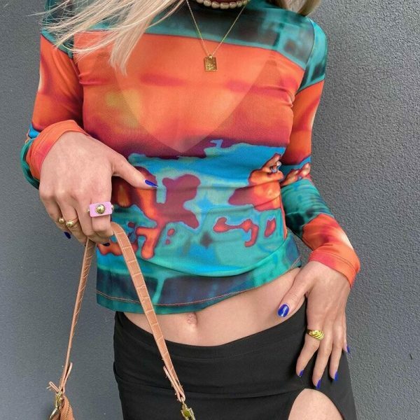 Y2K Graphic Long Sleeve Crop Top - Sexy O-Neck Streetwear Aesthetic