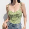 Y2K Green Floral Corset Tank Top - Streetwear Aesthetic Vest