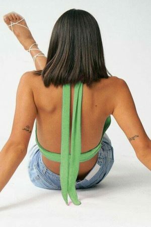 Y2K Green Halter Top - Women's Streetwear Vest for Trendy Summer Fashion