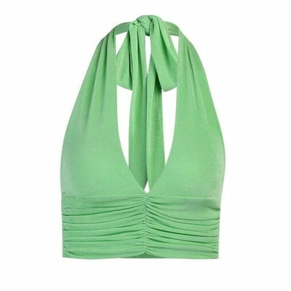 Y2K Green Halter Top - Women's Streetwear Vest for Trendy Summer Fashion