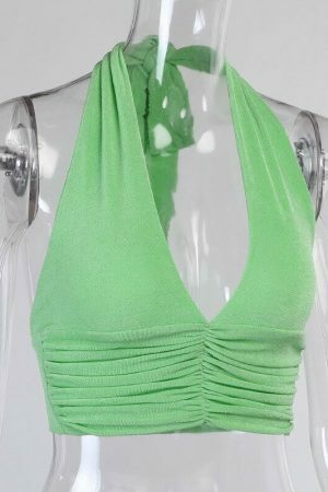 Y2K Green Halter Top - Women's Streetwear Vest for Trendy Summer Fashion