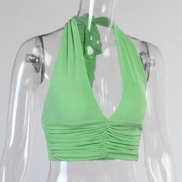 Y2K Green Halter Top - Women's Streetwear Vest for Trendy Summer Fashion