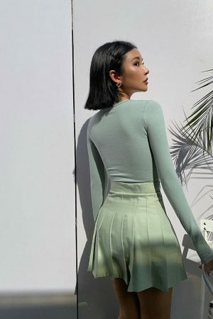 Y2K Green Tennis Skirt | Pleated Avocado Retro Streetwear