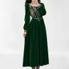 Y2K Green Velvet Floral Maxi Dress