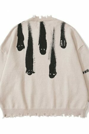 Y2K Grunge Ghost Print Pullover Sweater